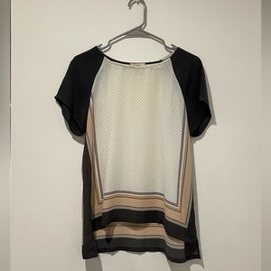 LOFT Top Women's Petite Extra Small White Polka Dot Short Sleeve Chiffon Boho